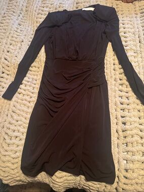 Black Long-Sleeve Ruched Dress